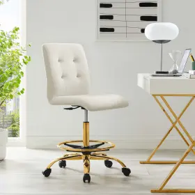 Eei-4977-gld-ivo Modway Prim Armless Performance Velvet Tufted Drafting Chair In Gold Ivory