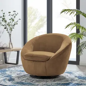 Eei-5007-blk-cog Modway Buttercup Performance Velvet Swivel Chair In Black Cognac