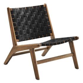 Modway Eei-6542-wal-blk Saoirse Leather Wood Accent Lounge Chair