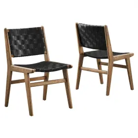 Eei-6544-wal-blk Modway Saoirse Leather Wood Dining Side Chair Set Of 2
