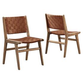 Modway Eei-6544-wal-brn Saoirse Leather Wood Dining Side Chair Set Of 2