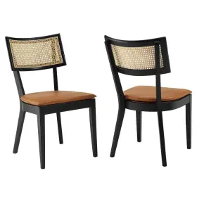 Eei-6732-blk-tan Modway Caledonia Faux Leather Upholstered Wood Dining Chairs - In Black Tan Set