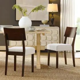 Eei-6804-wal-hei Modway Pax Wood Dining Side Chairs - Set Of 2 In Walnut Heathered Weave Ivory