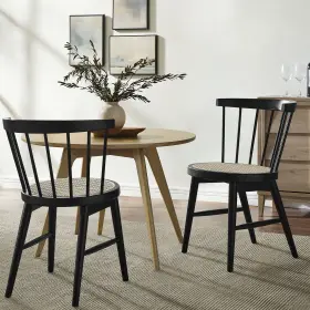 Eei-7350-blk Modway Lykke Curved Spindle Back Dining Chairs Set Of 2 In Black