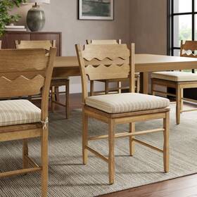 Modway Eei-7517-woa-oas Jax Oak Wood Dining Chair Razor Back And Cushion In Weathered Oatmeal Stripe