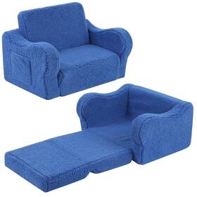 Momcaywex 767461028294 Kids Sofa 2-in-1 Flip-out Foam Couch With Soft Medium Sky Blue