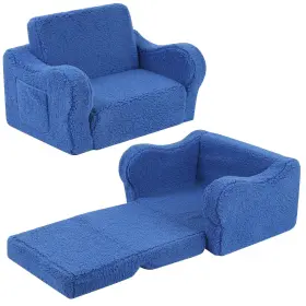 Momcaywex 767461028294 Kids Sofa 2-in-1 Flip-out Foam Couch With Soft Medium Sky Blue