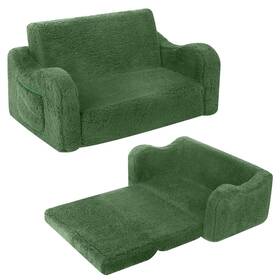 Momcaywex 767461029048 Kids Sofa 2-in-1 Flip-out Foam Couch Soft Play Large Green