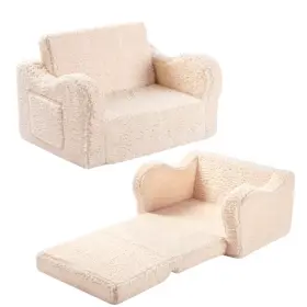 Momc-2in1-c Momcaywex Kids Sofa 2-in-1 Flip-out Foam Couch With Soft Medium Cream