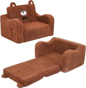 Momc-2in1-zx Momcaywex Kids Chairs For Toddler 2-in-1 Soft Sherpa Couch Fold Out Brown