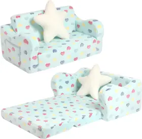 Momc-2in1c-axb Momcaywex Extra Wider Seating Toddler Couch 2-in-1 Soft Large Lake Blue