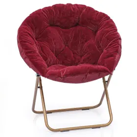 Monibloom 840256424317 Round Folding Faux Fur Saucer Chair For Bedroom Living Room Dorm Co