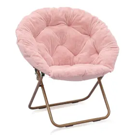 Monibloom 840256424331 Round Folding Faux Fur Saucer Chair For Bedroom Living Room Dorm Ga