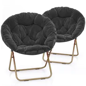 Monibloom 840256424379 Round Folding Faux Fur Saucer Chair Bedroom Living Room Dorm Foldable