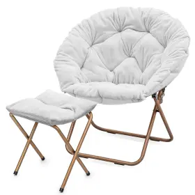 Monibloom 840256424539 Round Folding Faux Fur Saucer Chair For Bedroom Living Room Dorm Folda