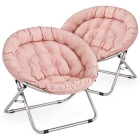Monibloom 840256447439 Round Folding Saucer Chairs Set Of 2 For Bedroom Teens Pink