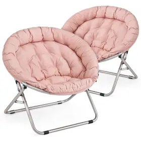 Monibloom 840256447439 Round Folding Saucer Chairs Set Of 2 For Bedroom Teens Pink