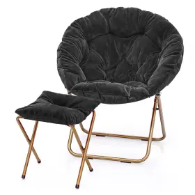 A65-cc-ro-002-bk Monibloom Round Folding Faux Fur Saucer Chair For Bedroom Living Room Dorm Fo