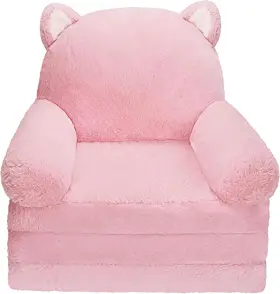 Monkiss01 Monkiss 789513071720 2-in-1 Toddler Couch Chairs Comfy Kids Chair One Size Pink Kitty