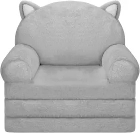 Monkiss01 Monkiss 789513071737 Kids Couch Comfy Toddler Chair 2 In 1 Fold Out Sofa Grey Kitty
