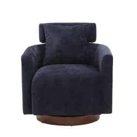 Moonmiss 743557461763 Chenille Upholstered 360 Round Barrel Chair With A Pillow Navy Blue