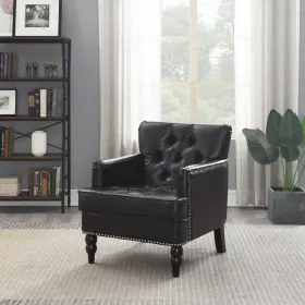 Hg-8-br Morden Fort Accent Chair Modern Button-tufted Back Faux Leather Indoor Brown