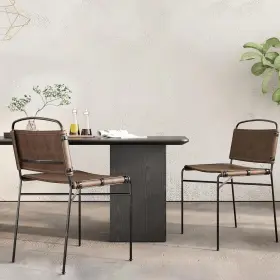 Tpg001 Mrs. Woods Leather Dining Chairs Set Of 2 Modern Faux Brown Mid-c
