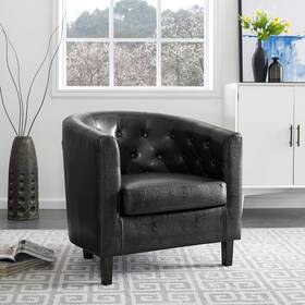 Naomi Home 48711 Emma Accent Chair Button Tufted Faux Leather Barrel Midcentury Modern