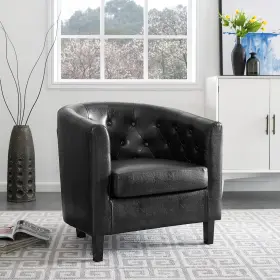 48711 Naomi Home Emma Accent Chair Button Tufted Faux Leather Barrel Midcentury Modern