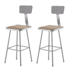 6330b National Public Seating 6330b/2 Nps 6300 Series Armless Wood 30 Inch Square Stool With Backrest Gray 2 Pack