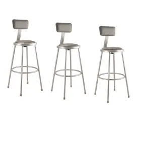 6430b National Public Seating 6430b/3 Nps 6400 Series Armless Vinyl Padded Round Stool With Backrest Gray 3 Pack