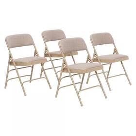National Public Seating 711181305661 Beige Fabric Seat Stackable Folding Chair Set Of 4