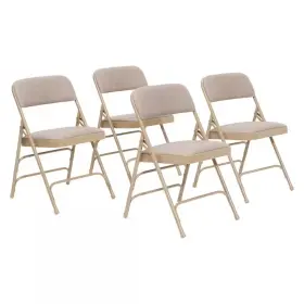 National Public Seating 711181305661 Beige Fabric Seat Stackable Folding Chair Set Of 4