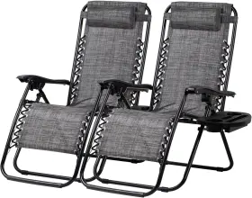 Nazhura 445037216230 Set Of 2 Relaxing Recliners Patio Chairs Adjustable Steel Mesh Zero Grav