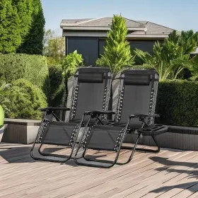 Nazhura 445056059030 2 Recliners Patio Chairs Adjustable Steel Mesh Zero Gravity Lounge Chair Black