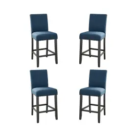 Ec-s-45-d162-4cb2 New Classic Home Furnishings Set Of 4 Crispin Counter Chairs Blue Polyester Fabric Espresso Legs Dining