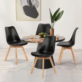 Newbulig 764773608435 4 Pack Dining Chair Pu Leather Upholstered With Wooden Leg Support Mid Centur