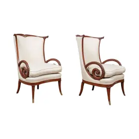 Nvin0563 Niagara Furniture Pair Feather Carved Fireside Chairs