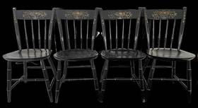 Nichols & Stone 401-114 Vintage And Ebonized Windsor Chairs Set Of 4 Hand Stenciled
