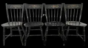 401-114 Nichols & Stone Vintage And Ebonized Windsor Chairs Set Of 4 Hand Stenciled