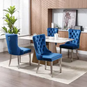 Sw1701bl Nikki High-end Tufted Solid Wood Contemporary Velvet Upholstered Dining Chair Set Of 2