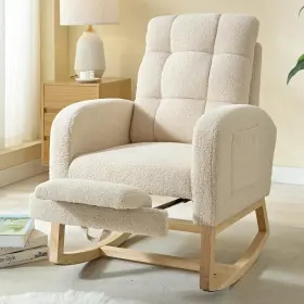 Rc-26 Nioiikit Modern Nursery Rocking Chair Teddy Upholstered With Footrest