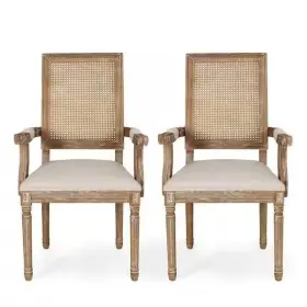 2-aisle Noble House 105454 Aisenbrey Beige And Natural Wood Cane Arm Chair Set Of 2 New