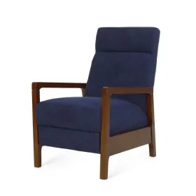 106753 Noble House Ismay Navy Blue And Brown Fabric Waterfall Back Pushback Recliner Chair