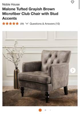 Noble House 108492cy Housemalone Tufted Grayish Brown Microfiber Club Chair With Stud Accents