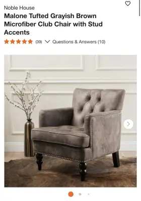 108492cy Noble House Housemalone Tufted Grayish Brown Microfiber Club Chair With Stud Accents