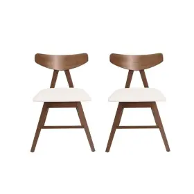 108746 Noble House Marten Light Beige And Walnut Fabric Upholstered Dining Chair Set Of 2