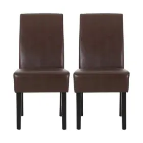 108897 Noble House Dining Chair 39.5 Inch H Upholstered Faux Leather Dark Brown Set Of 2