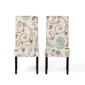11015 Noble House Pertica White And Blue Floral Fabric Dining Chairs Set Of 2