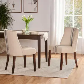 5221 Noble House Harman Blue Stripe On Beige Linen Dining Chair Set Of 2